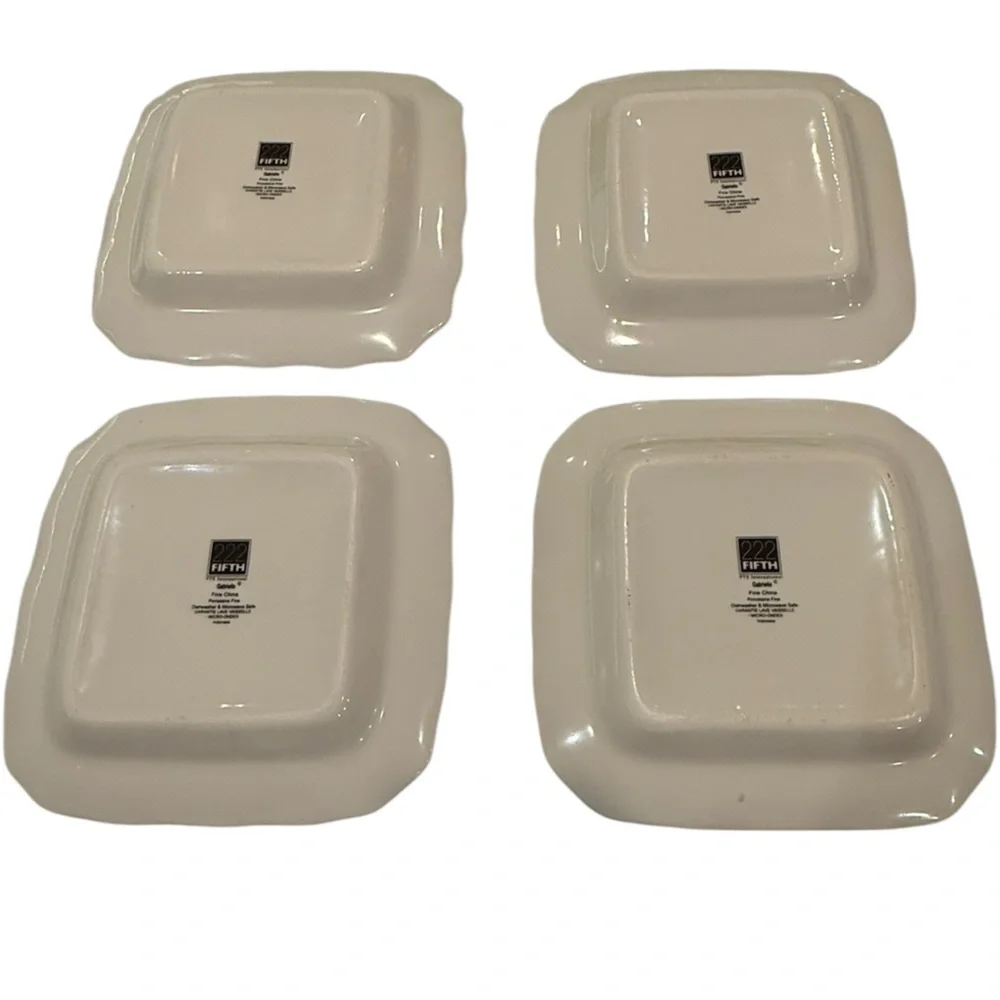 222 FIFTH GABRIELLE SQUARE SALAD PLATES Fine Porcelain China Indonesia Set of 4